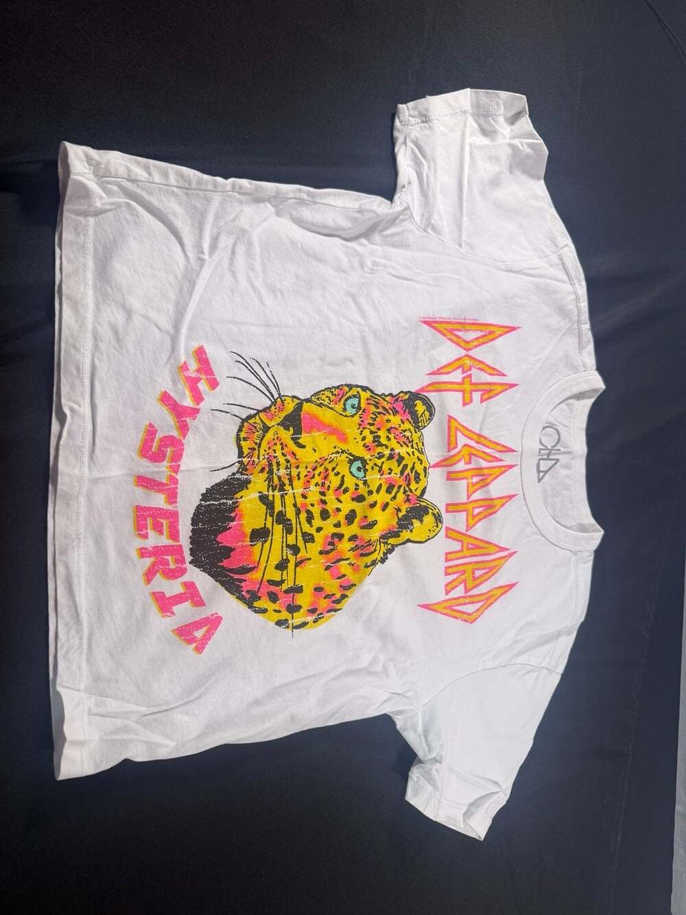 Women’s Chaser Def Leppard Hysteria Leopard Rock Band White T-Shirt